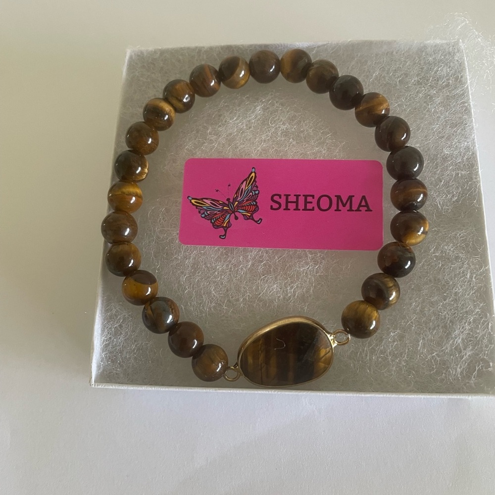 Plus Size Bracelet Tiger’s Eye 9 inch Wrist Handmade by Sheoma NWT